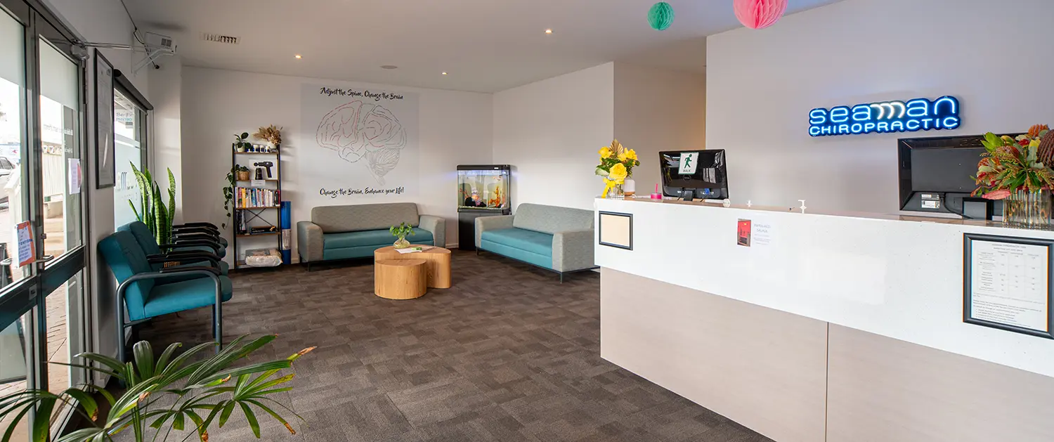 Waiting room and reception area at Seaman chiropractic